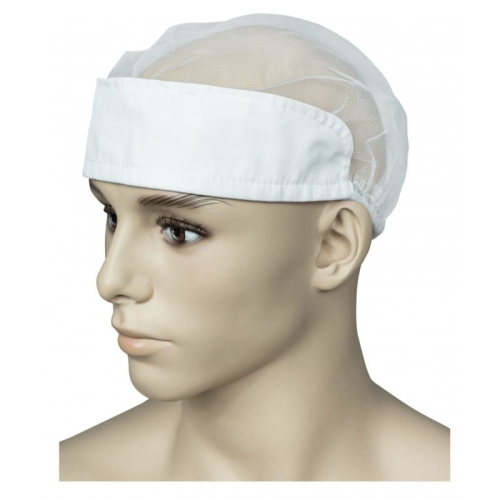 Бяла тюлева шапка с материал на ластик