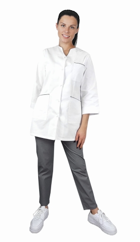 Дамски медицински комплект с 3/4 ръкав и сив кант
