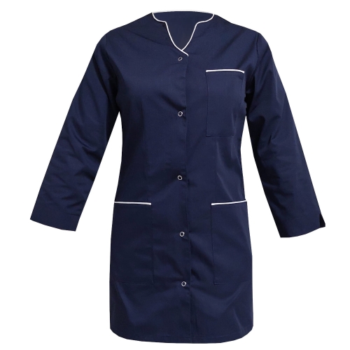 Дамски медицински комплект с бяла ламовка, 3/4 ръкав