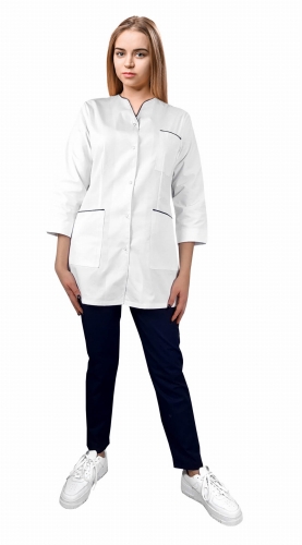 Дамски медицински комплект с 3/4 ръкави и тъмносин кант