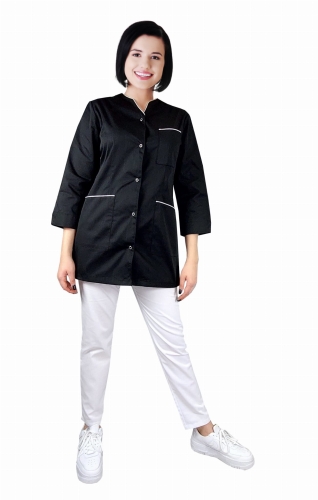 Дамски медицински комплект с 3/4 ръкав и бяла кант.