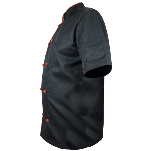 Мъжка готварска блуза с оранжева кант в черен цвят.