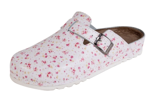 Skórzane klapki medyczne w kwiaty