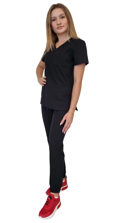 Komplet medyczny damski czarny – scrubs CASUAL PREMIUM