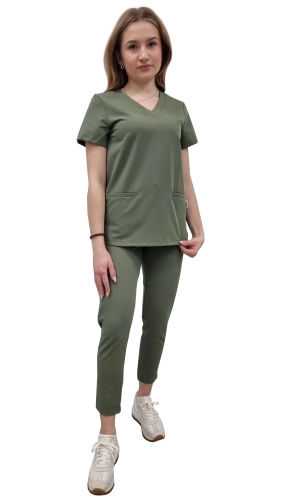 Komplet medyczny damski BASIC PREMIUM w kolorze oliwkowym