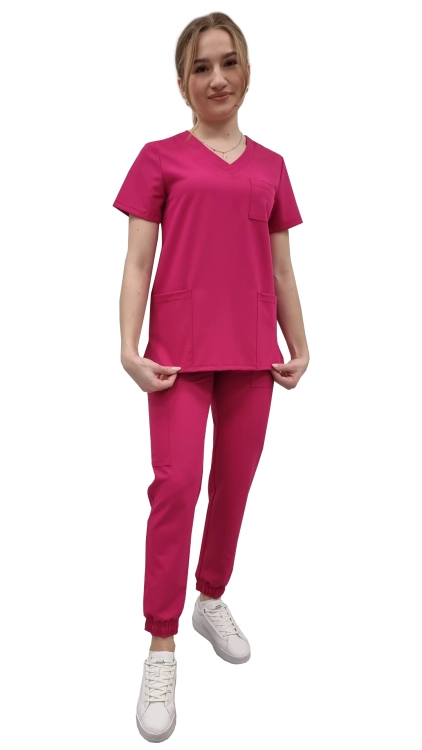 Komplet medyczny damski amarantowy – scrubs CASUAL PREMIUM