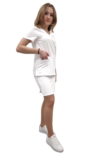 Biały casual premium komplet medyczny ze spódnicą
