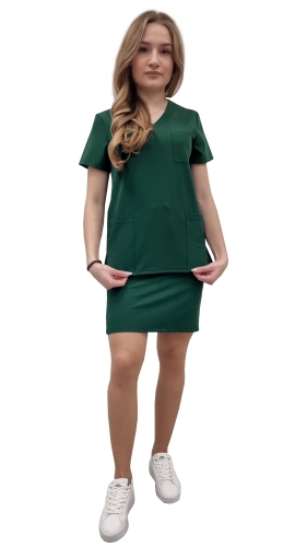 Komplet medyczny ze spódnicą w kolorze zielonej butelki