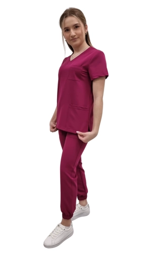 Damski komplet medyczny wiśniowy – scrubs CASUAL PREMIUM