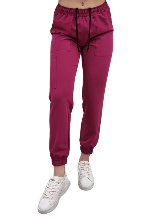 Wiśniowy komplet medyczny damski – scrubs CASUAL PREMIUM