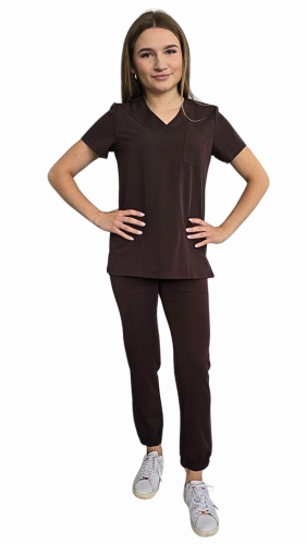Komplet medyczny damski czekoladowy – scrubs CASUAL PREMIUM