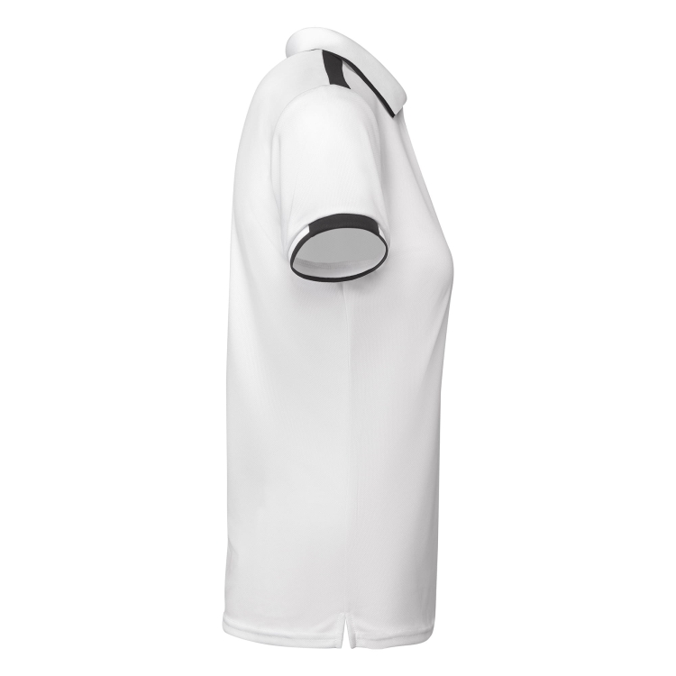 Biała koszulka polo damska z eleganckimi czarnymi wstawkami