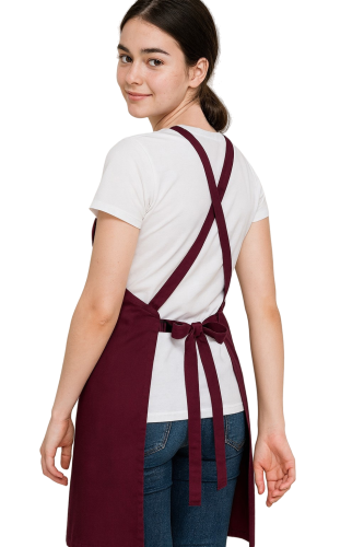 Bordowy fartuch gastronomiczny na ramiączkach 90 cm