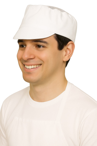 Гастрономическа шапка с козирка и тюл