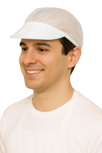 Бяла тюлева шапка с козирка