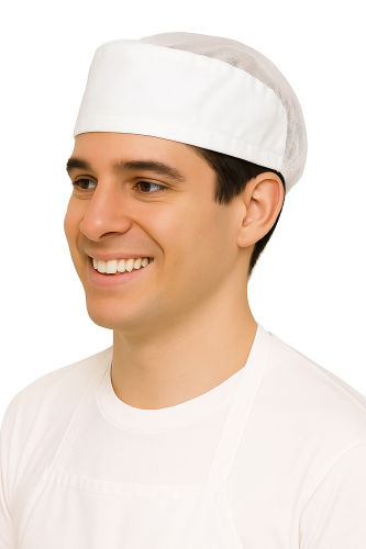 Бяла тюлева шапка с ластик.
