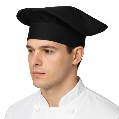 Шапка на главен готвач, ниска, черна