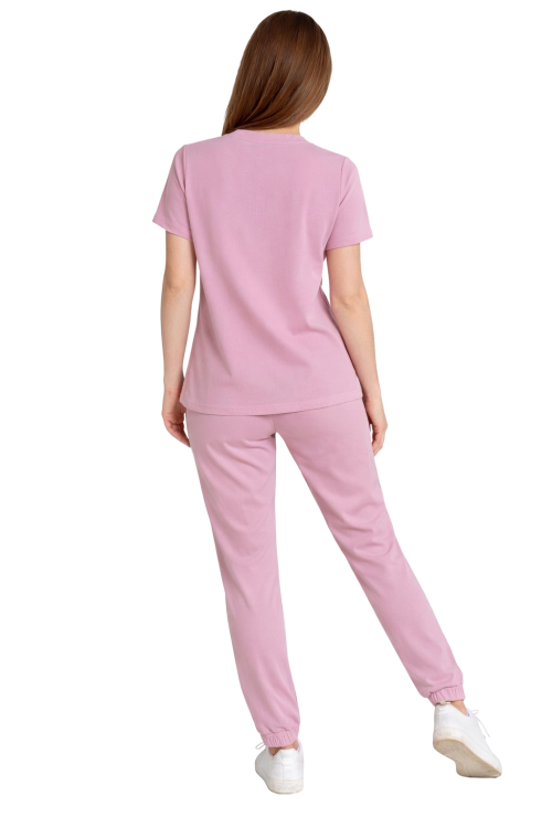 Pudrowy róż komplet medyczny damski – scrubs CASUAL PREMIUM