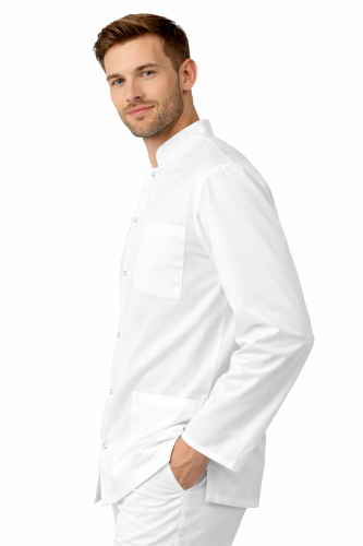 Męski fartuch medyczny biały z długim rękawem