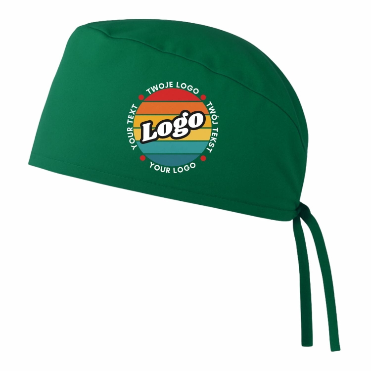 Czepek medyczny chirurgiczny zielony z Twoim logo nadrukiem kreator online lewy bok.jpg