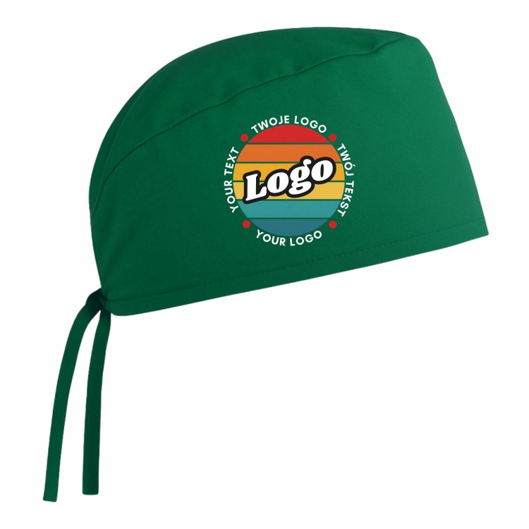 Czepek medyczny chirurgiczny zielony z Twoim logo nadrukiem kreator online prawy bok.jpg