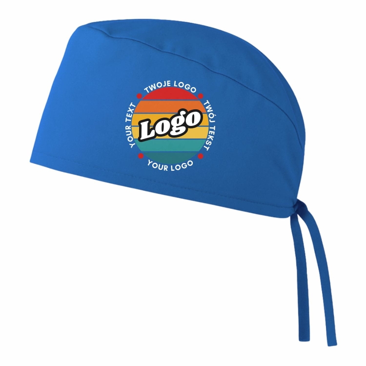 Czepek medyczny chirurgiczny niebieski z Twoim logo nadrukiem kreator online lewy bok.jpg