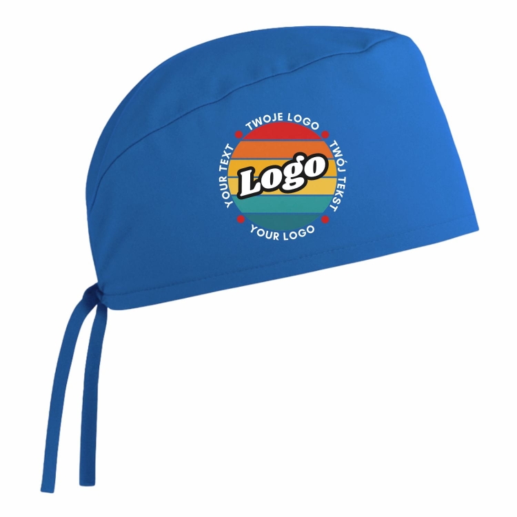 Czepek medyczny chirurgiczny niebieski z Twoim logo nadrukiem kreator online prawy bok.jpg