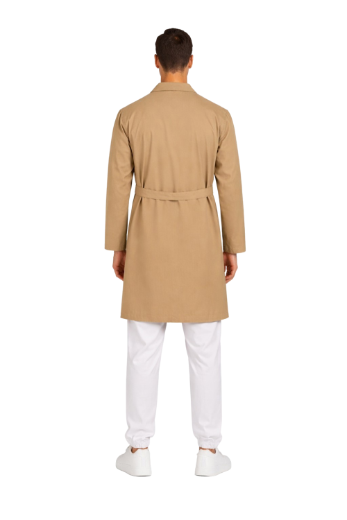 Męski fartuch laboratoryjny beżowy na guziki