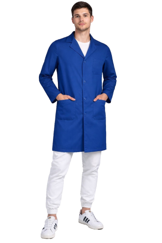 Fartuch laboratoryjny męski w kolorze niebieskim na guziki