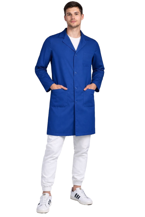 Fartuch laboratoryjny męski w kolorze niebieskim na guziki