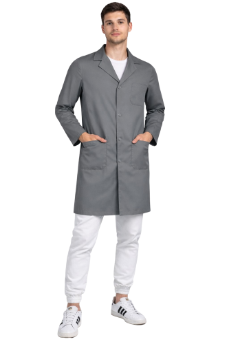 Fartuch laboratoryjny męski w kolorze szarym na guziki