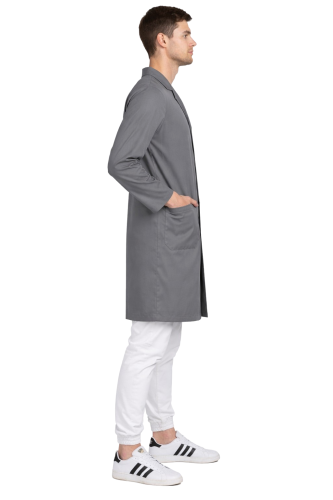 Męski fartuch laboratoryjny szary na guziki