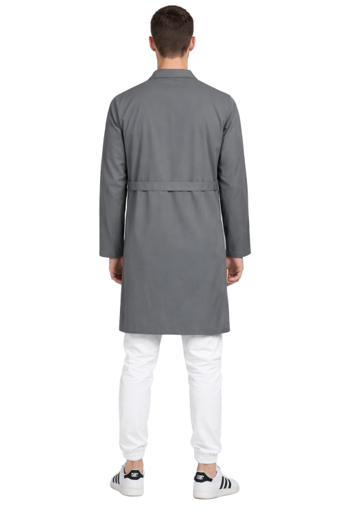 Szary fartuch laboratoryjny męski z guzikami