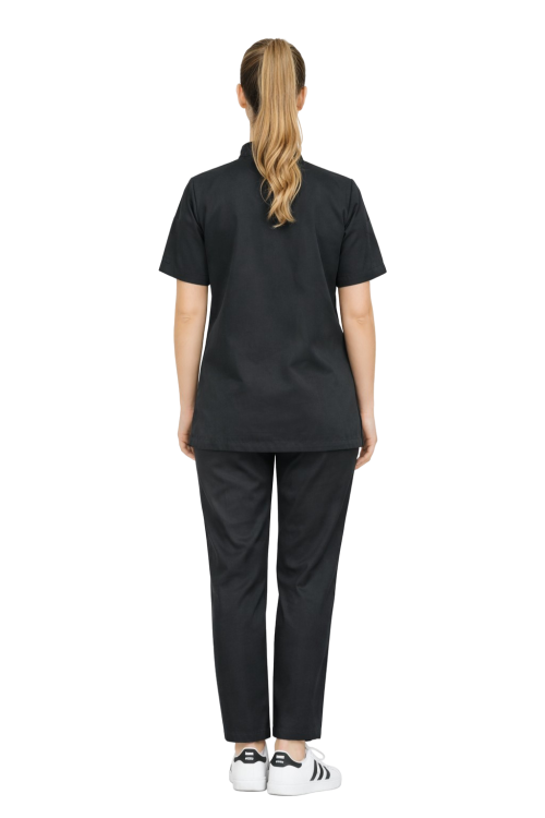 Zestaw kucharski damski, uniform kucharski kompletny,czarny krótki rękaw