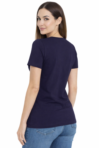 Koszulka z krótkim rękawem damska dekolt w serek kolor granatowy widok z tyłu.png