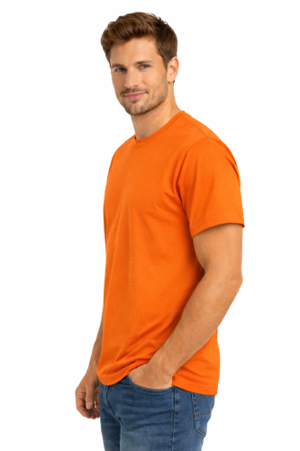T-shirt męski krótki rękaw 100% bawełna kolor pomarańczowy widok z boku.png