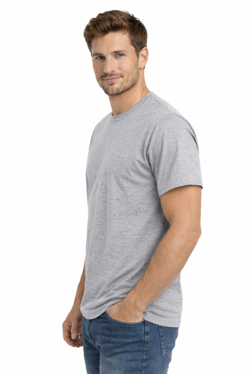 T-shirt męski krótki rękaw 100% bawełna kolor szary widok z boku.png