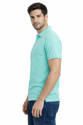 Koszulka polo męska krótki rękaw miętowa widok z boku.png