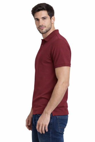 Koszulka polo męska krótki rękaw bordowa widok z boku.png