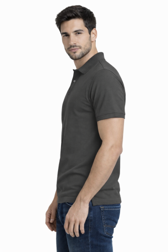 Koszulka polo męska krótki rękaw grafitowa widok z boku.png