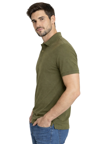 Koszulka polo męska krótki rękaw khaki widok z boku