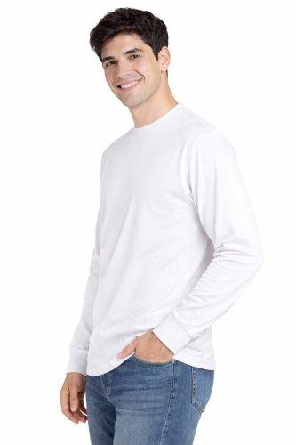 T-shirt męski z długim rękawem 170g biały widok z boku.png