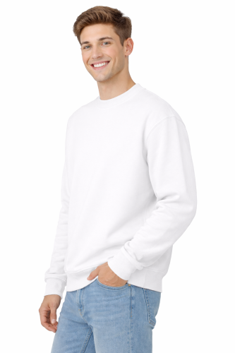 Biała bluza sportowa męska z długim rekawem widok z boku.png