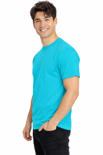 T-shirt męski z krótkim rękawem gramatura 190g turkusowy widok z boku.png