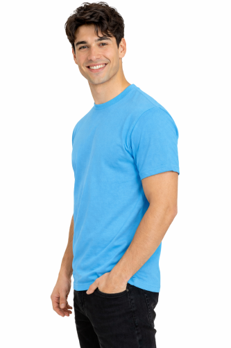 T-shirt męski z krótkim rękawem gramatura 190g niebieski widok z boku.png