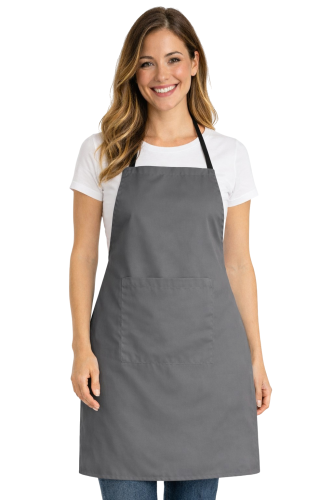 Fartuszek kuchenny z kieszonka wiązany z tyłu kolor szary.png