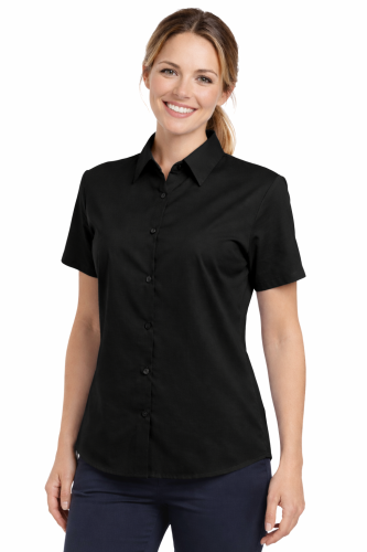 Koszula damska krótki rękaw zapinana na guziki czarna.png