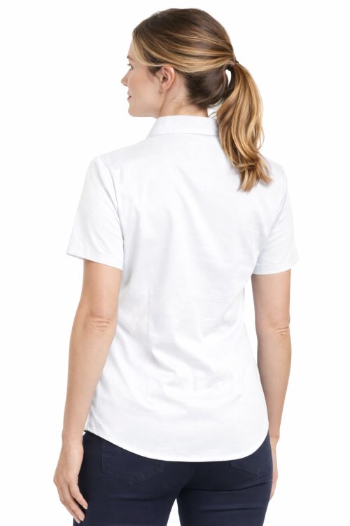 Koszula damska krótki rękaw zapinana na guziki biała widok z tyłu.png