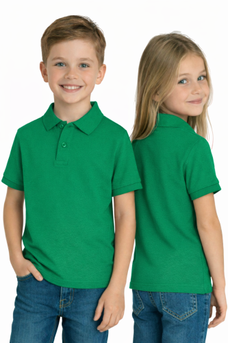 Koszulka polo dziecięca dla chłopca i dziewczynki w wieku 3-14 lat zielona widok dzieci.png