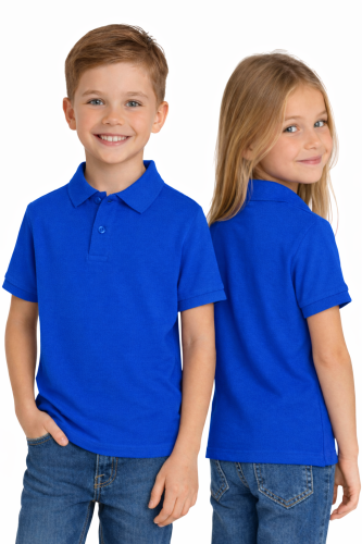 Koszulka polo dziecięca dla chłopca i dziewczynki w wieku 3-14 lat chabrowa widok dzieci.png